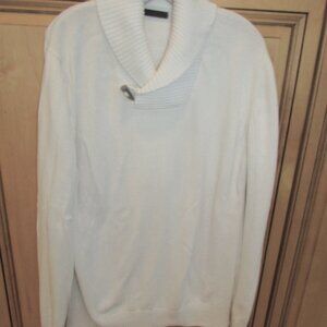 Sean John Mens Cowl Neck Button Sweater White Knit XXL Cotton